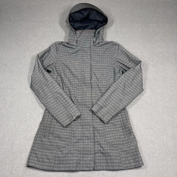 Marmot Jacket Womens Medium Gray Plaid Membrane Full Zip Coat Removable Hood - Picture 1 of 13